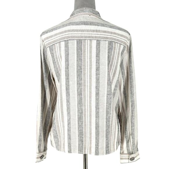 Jones NY Jacket Womens Medium Ivory Gray Linen Blend Mandarin Collar Blazer - Picture 3 of 16